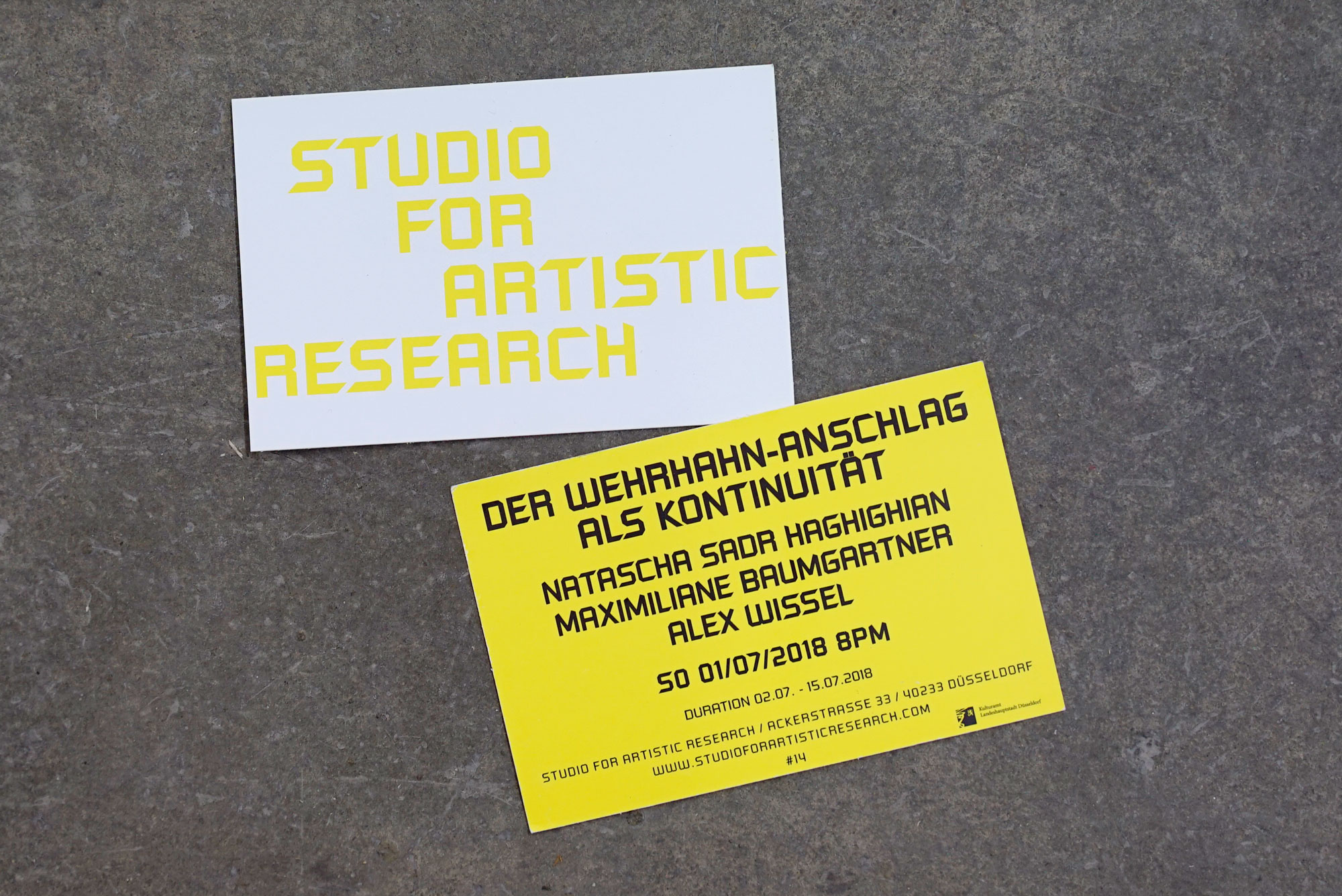 DER WEHRHAHN-ANSCHLAG ALS KONTINUITÄT - Invitation - 2018 Studio For Artistic Research Natascha Sadr Haghighian Maximiliane Baumgartner Alex Wissel Düsseldorf