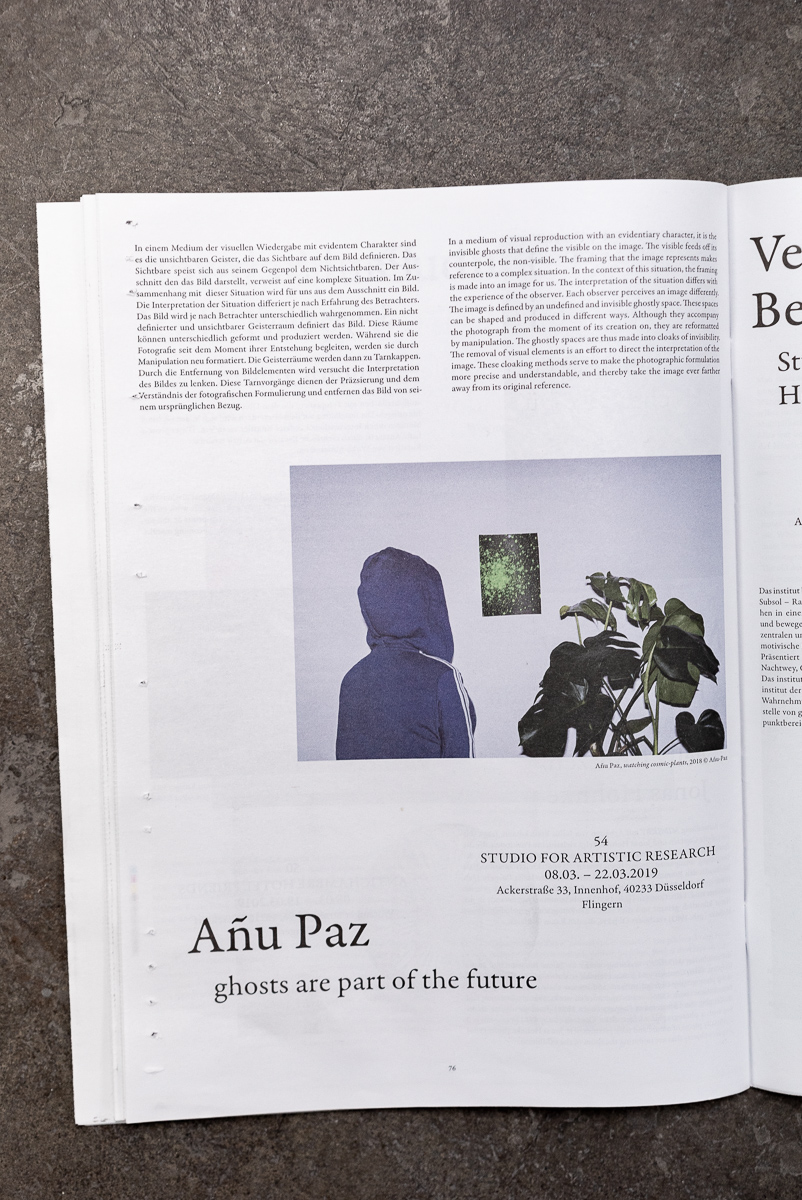 »GHOSTS ARE PART OF THE FUTURE«  - Añu Paz - Photo Weekend 2019 Newspaper - 08.03.2020 Studio For Artistic Research Añu Paz Düsseldorf